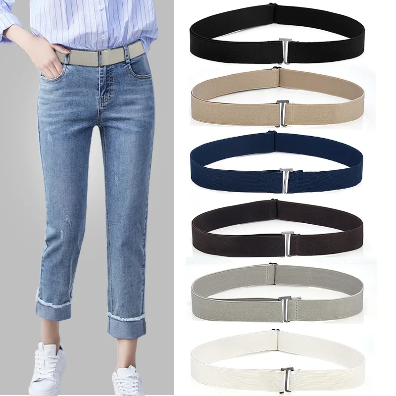 Top Trends: Adjustable Size Flat Buckle Elastic Waist Belt Jeans Pant Belt Women Belt No Show Stretch Belt Invisible Belt Slim Elastic Band Shoppable Styles