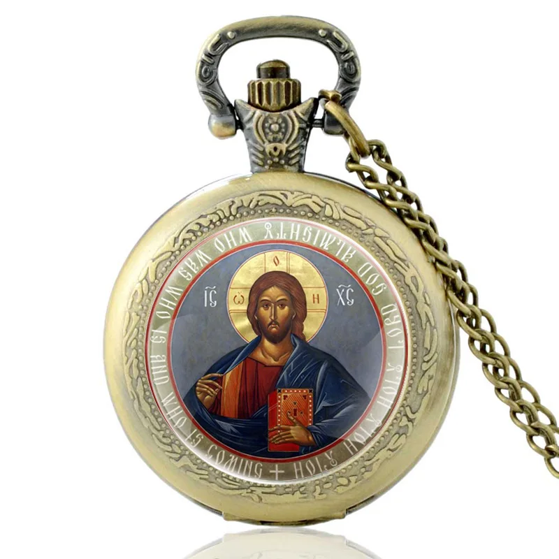 Top Trends: Retro Bronze Orthodox Church Glass Cabochon Quartz Pocket Watch Vintage Men Women Pendant Necklace Watches Gifts Shoppable Styles