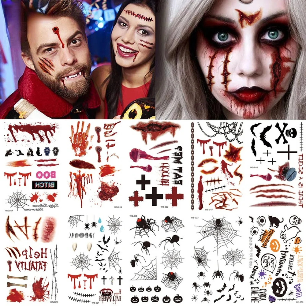 Top Trends: Halloween Waterproof Temporary Tattoos Stickers Zombie Scar Tatto With Bloody Makeup Wounds Decoration Wound Scary Blood Sticke Shoppable Styles