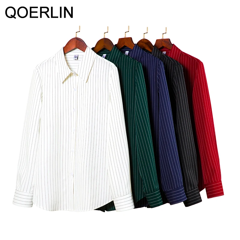 Top Trends: QOERLIN High End Striped Shirt Female OL Formal Temperament Long Sleeve Tops Blouse Women Turn-Down Collar Loose Casual Blusas Shoppable Styles - Image 3