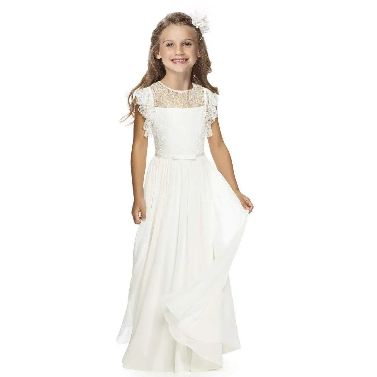 Top Trends: Flower Kids Wedding White Lace Dresses For Girl Long Dress First Holy Communion Baptism Ceremony Clothes Party Evening Cute Gown Shoppable Styles