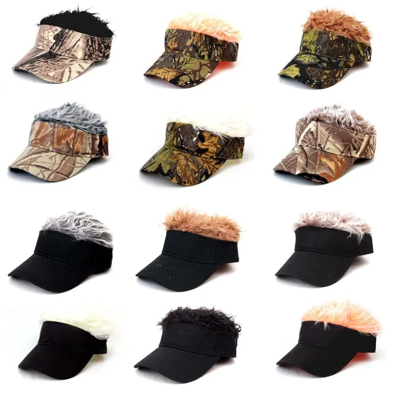 Top Trends: Men Women Casual Camouflage Visor Hat Sunshade Adjustable Sun Visor Baseball Cap With Spiked Hairs Wigs Casquatte Hip Hop Hats Shoppable Styles