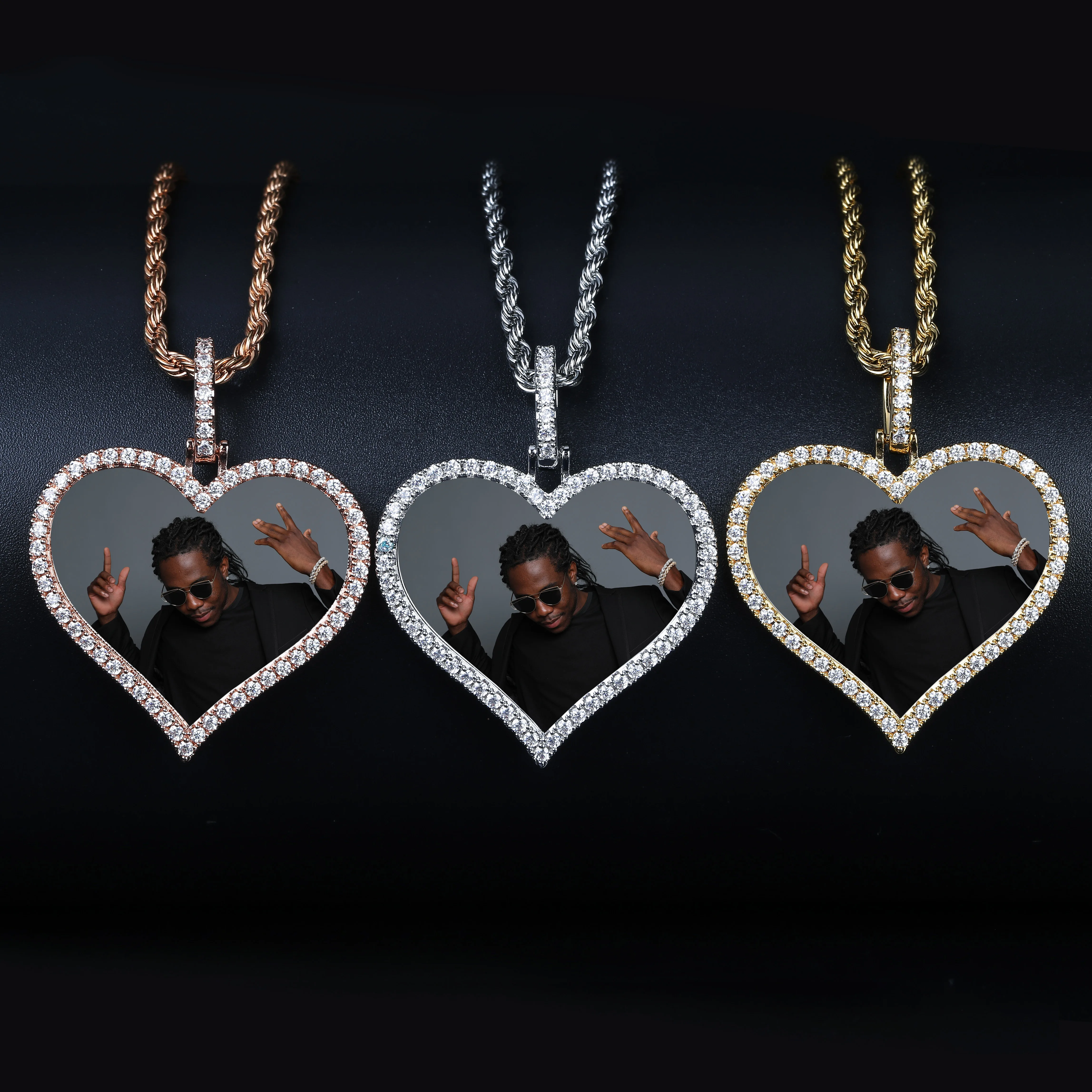 Top Trends: TOPGRILLZ Custom Made Photo Heart Medallions Necklace & Pendant With 4mm Tennis Chain AAA Cubic Zircon Men's Hip Hop Jewelry Shoppable Styles