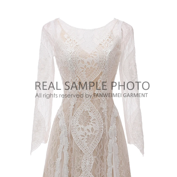 Top Trends: Factory Price 100 % Real Sample Photo Long Sleeve Backless O-Neck Lace Boho Bohemian Beach Wedding Dress Bridal Gown Shoppable Styles - Image 6