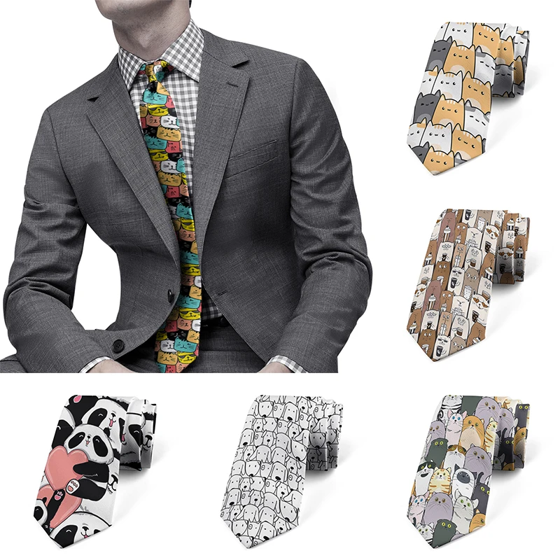 Top Trends: New 3D Printed Animal Neck Tie Cartoon Cute Mini Cat Dog Panda 8cm Wide Funny Tie For Men Women Wedding Party Shirt Accessories Shoppable Styles