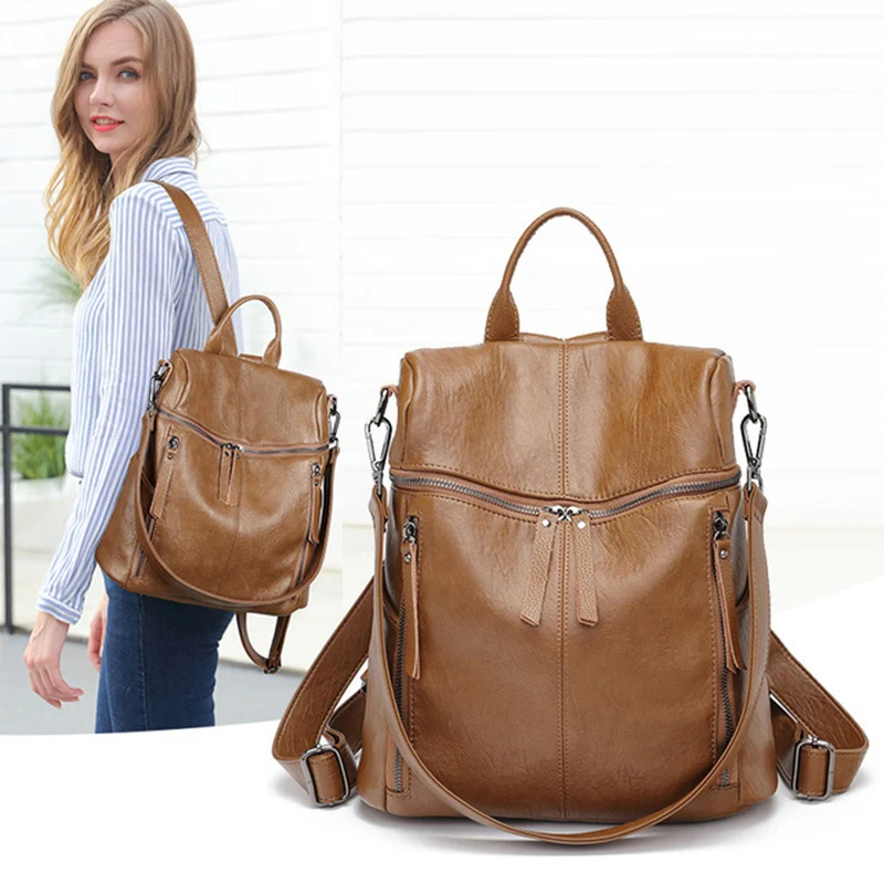 Top Trends: Luxury Genuine Leather Women's Backpack High Quality Fashion Cowhide Backpacks Women Casual Large Capacity Brand Shoulder Bags Shoppable Styles