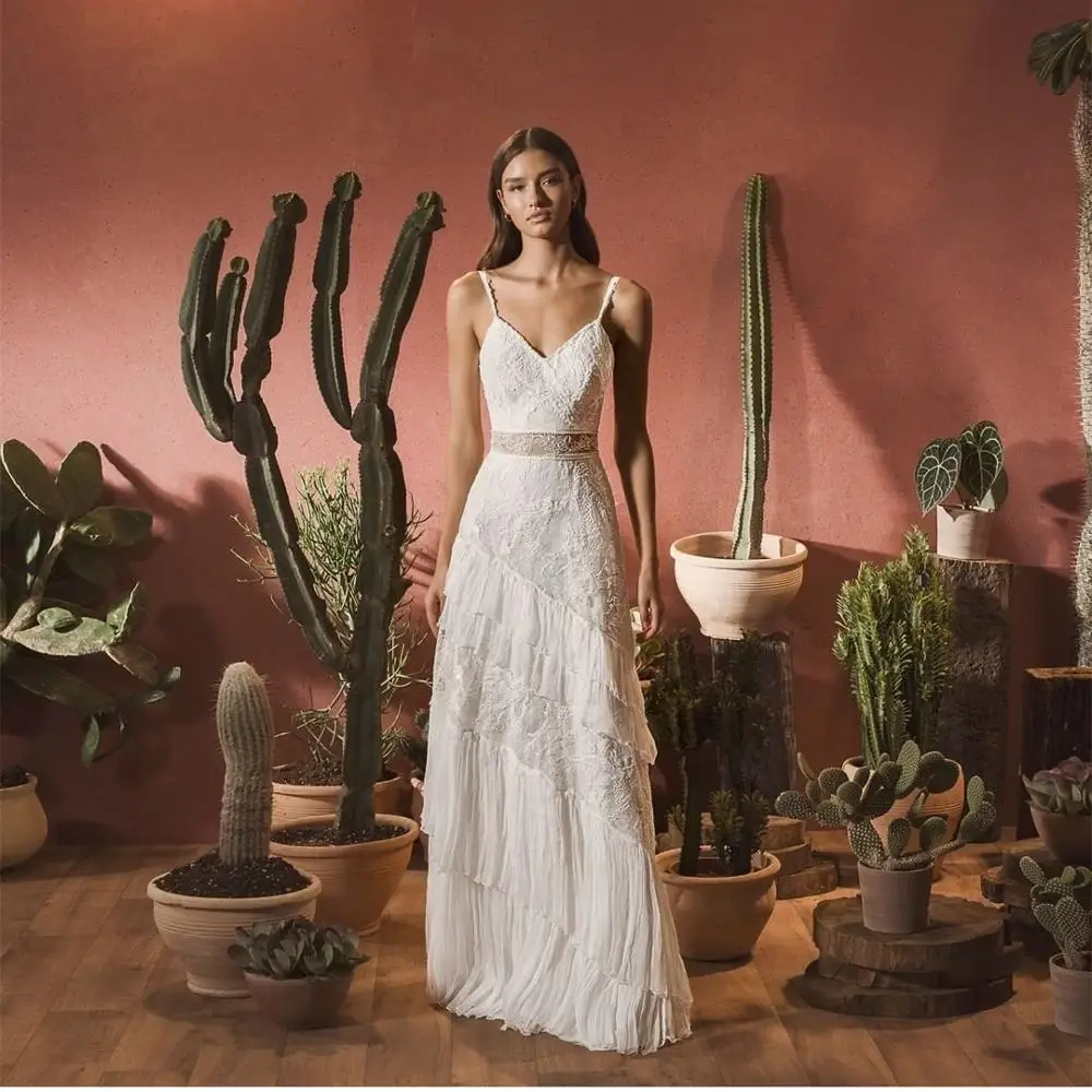 Top Trends: LSYX Bohemian Wedding Dress Spaghetti Strap Floor Length Lace Appliques Sleeveless Bridal Gowns Gorgeous Robes De Bal Princess Shoppable Styles