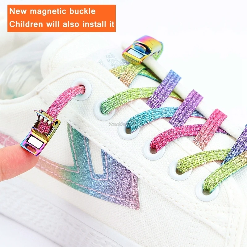 Top Trends: New Rainbow Magnetic Lock Shoelaces Elastic No Tie Shoe Laces Sneakers Shoelace Kids Adult Lazy Laces One Size Fits All Shoes Shoppable Styles