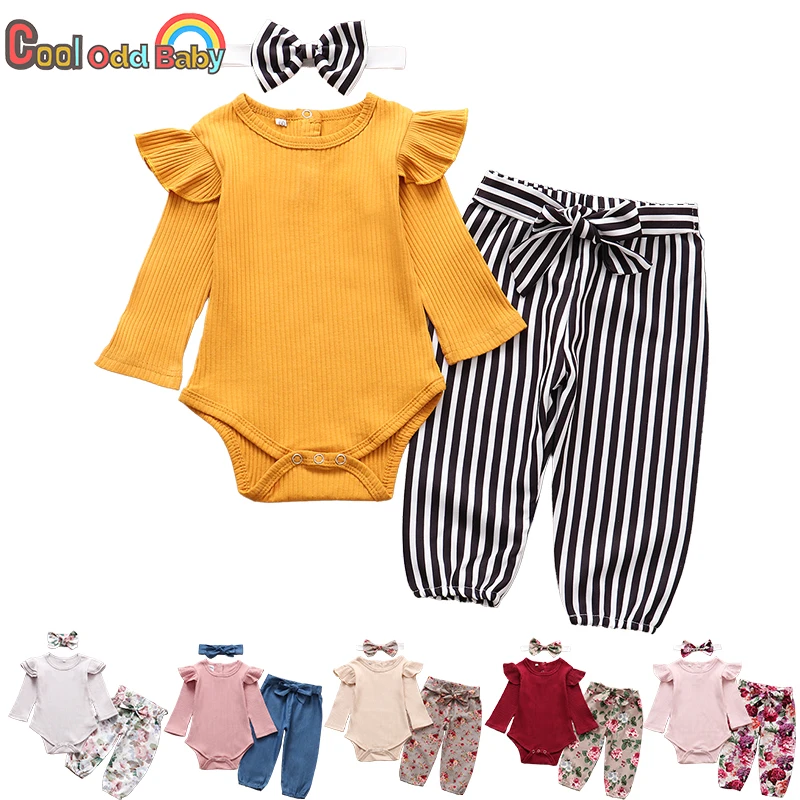 Top Trends: Newborn Baby Girl Clothes Set Fashion Autumn Toddler Outfit Solid Color Romper Pants Headband Little New Born Infant Clothing Shoppable Styles