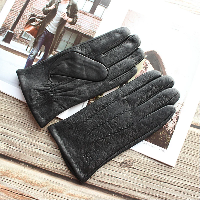 Top Trends: New Men Black Genuine Leather Gloves Fashion Hand-sewn Deerskin Outdoor Cycling Driving Boutique Brief Paragraph Manicure Shoppable Styles - Image 3