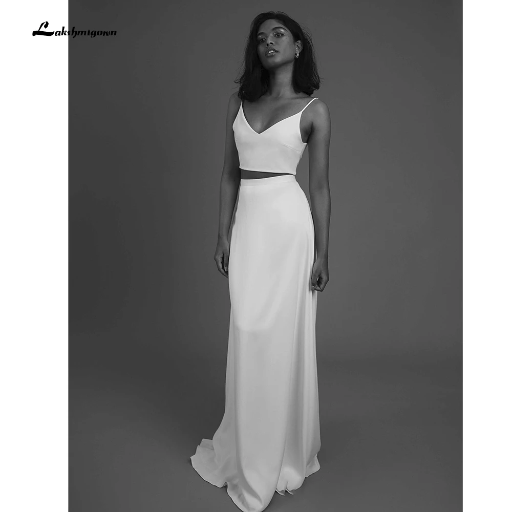 Top Trends: Sexy 2023 Simple Two Piece Wedding Dresses Beach Bridal Dresses Floor Length Satin Outfit Reception Gowns Spaghetti Straps Shoppable Styles