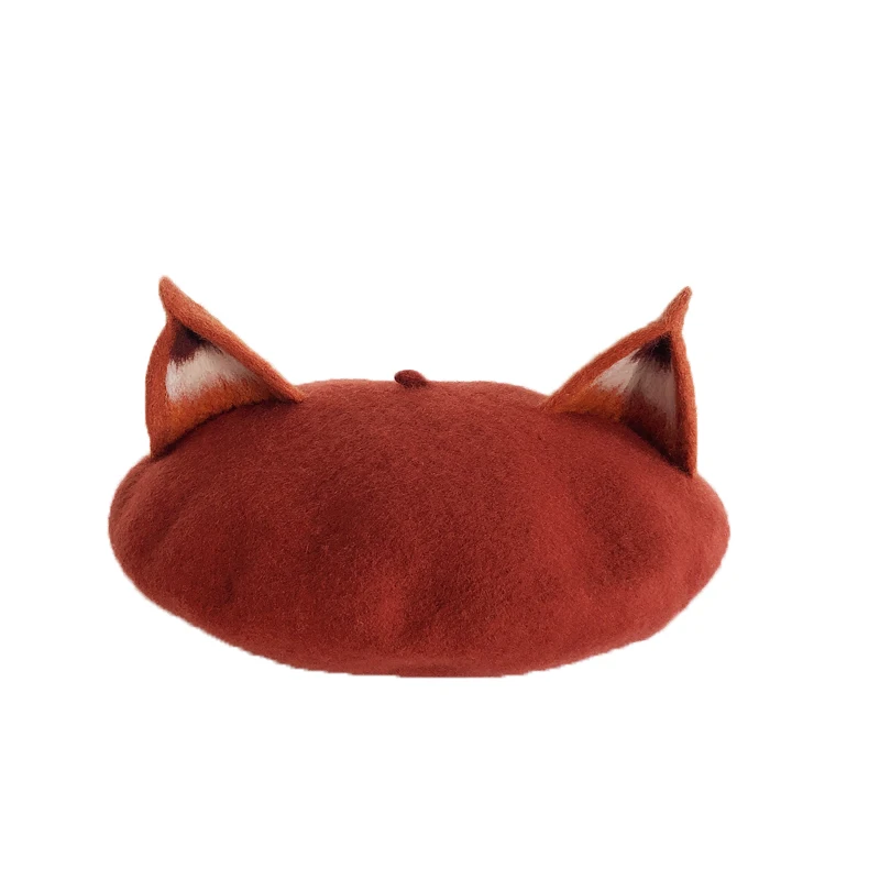 Top Trends: Women Winter Nick Fox Ear Beret Handmade Adult Size Hat Vintage Painter Wool Cap Gift High Quality Wholesale Shoppable Styles - Image 2