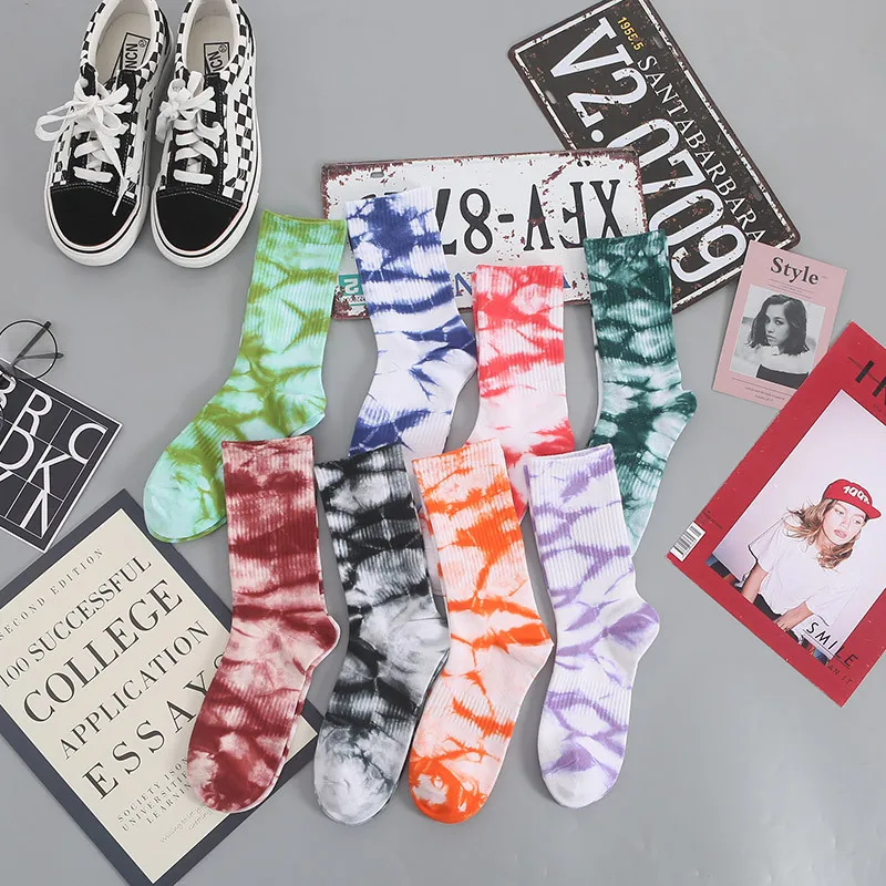 Top Trends: Autumn And Winter Fashion Tie-dye Socks Korean Style Harajuku Hip-hop Skateboard Socks Unisex Holiday Gift Happy Cotton Socks Shoppable Styles