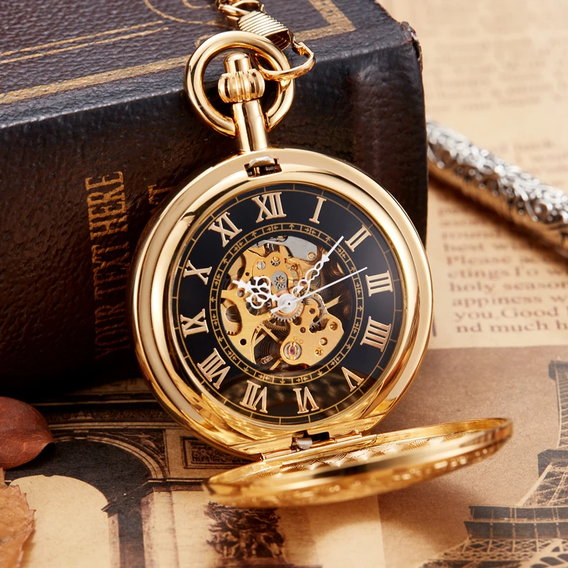 Top Trends: Luxury Gold Mechanical Pocket Watch Vintage Copper Male Clock Hand Wind Square Necklace Watch Chain For Men Women Gift Shoppable Styles