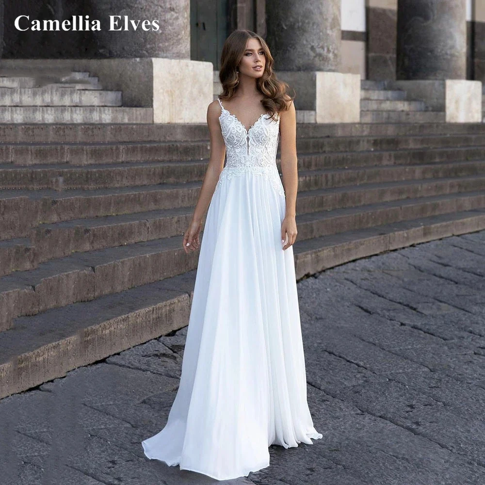 Top Trends: Simple Chiffon Lace A Line Wedding Dresses 2022 For Women Beach Boho Bride Gowns Appliques Backless Bridal Dress Robe De Mariée Shoppable Styles