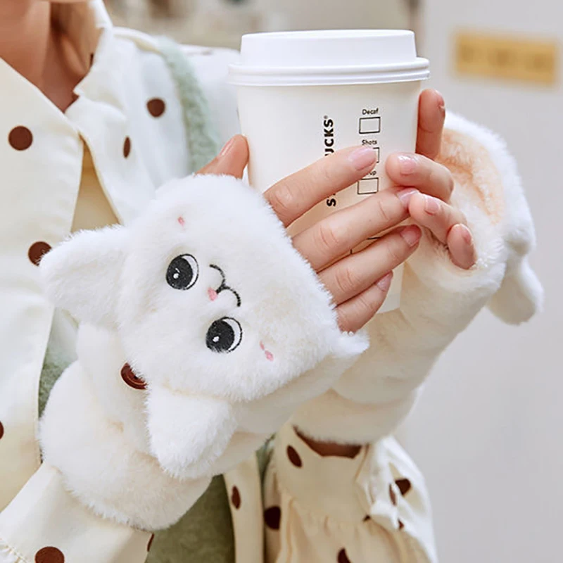 Top Trends: Women Winter Thicken Fur Cute Rabbit Mittens Fingerless Gloves Plush Warm Glove Soft Half Finger Flip Gloves For Women Girls Shoppable Styles - Image 3