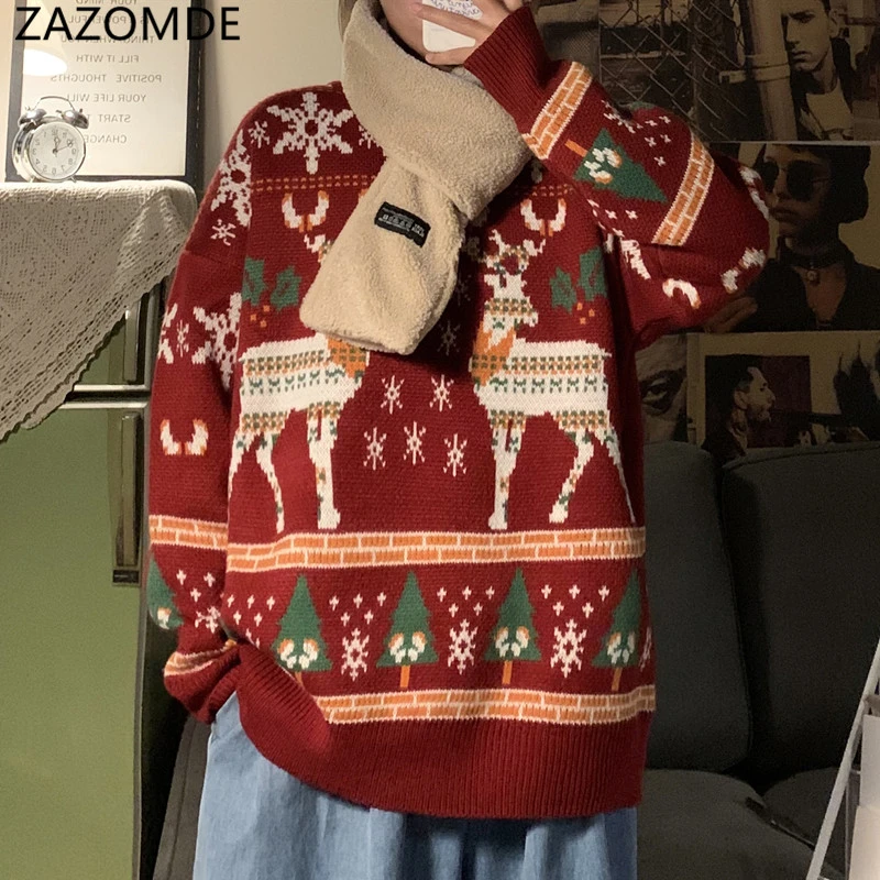 Top Trends: ZAZOMDE Unisex Christmas Sweater Funny Reindeer Printed Christmas Sweatshirt Men Crewneck Winter Xmas Sweaters Jumpers Tops Shoppable Styles