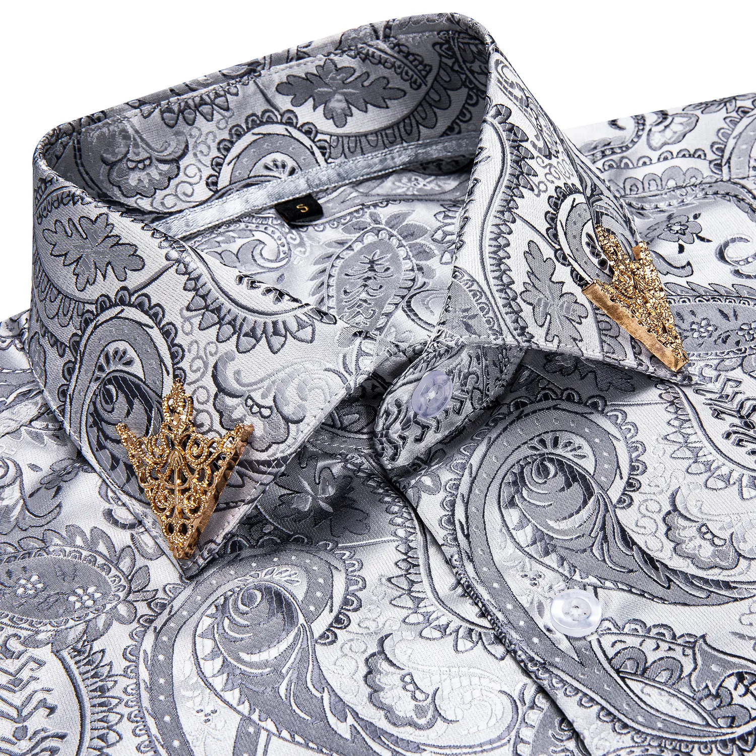 Top Trends: Fashion Paisley Floral Men Shirt Silver White Business Casual Long Sleeve Social Collar Shirts Brand Male Button Blouses Shoppable Styles