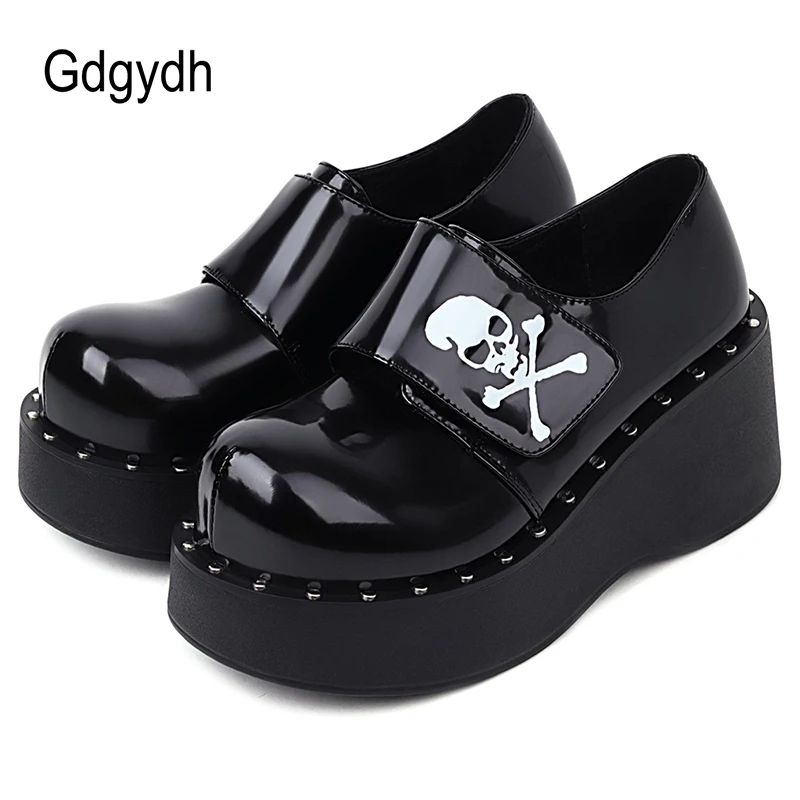 Top Trends: Gdgydh Devil Fashion Gothic Platform Shoes Women Hook Loop Trendy Street Skull Women's Pumps Light Leather Japanese Harajuku Shoppable Styles