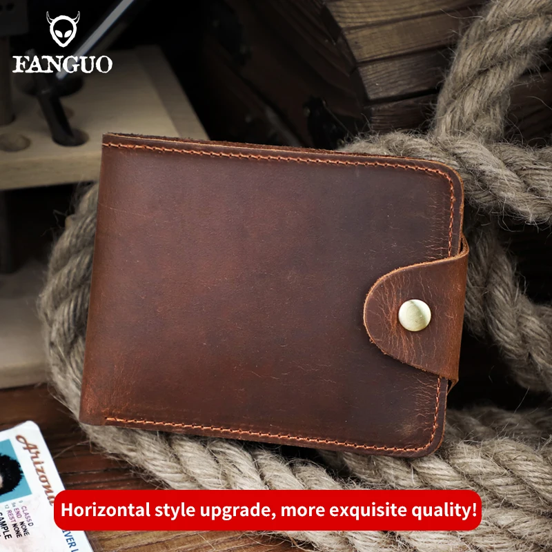 Top Trends: Vintage Genuine Leather Wallet Handmade Cowhide Men&#039;s Wallet Crazy Horse Leather 6 Card Slots Coin Purse With Buttom Shoppable Styles