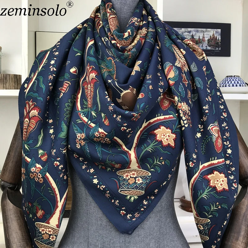 Top Trends: Luxury Brand 100% Twill Silk Scarf Square 130*130cm Scarf Scarves New Design Print Kerchief Women Neck Shawl Wraps Echarpe Hijab Shoppable Styles