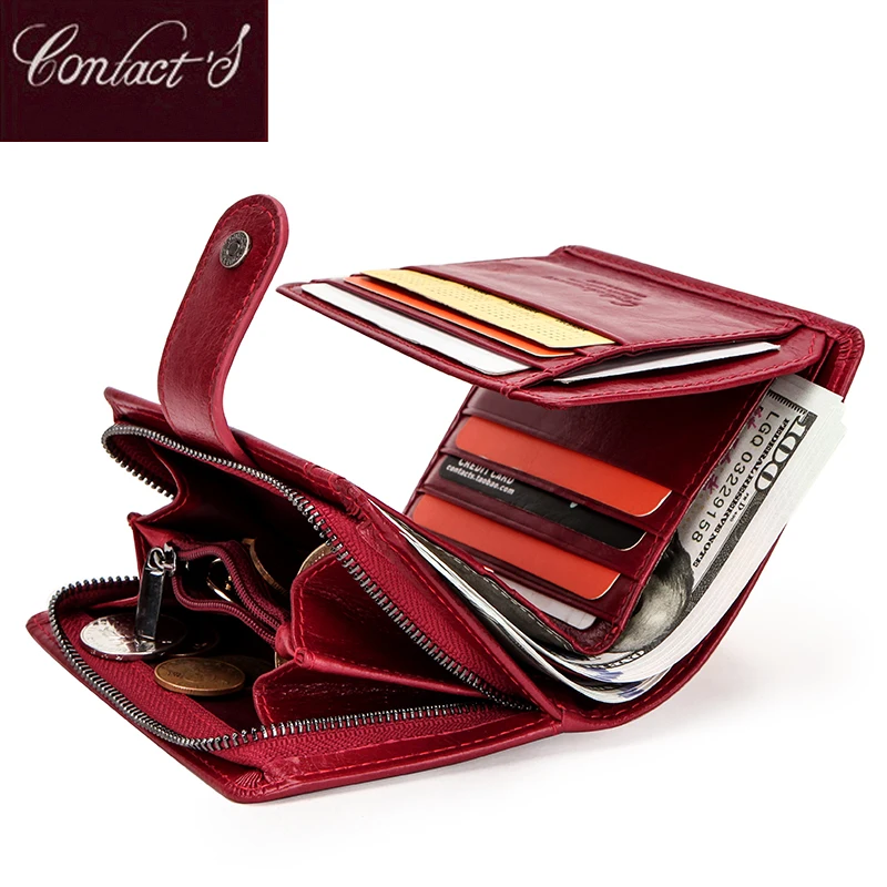 Top Trends: Contact&#039;S Genuine Leather Wallets Women Men Wallet Short Small RFID Blocking Card Holder Wallets Ladies Red Coin Purse Shoppable Styles