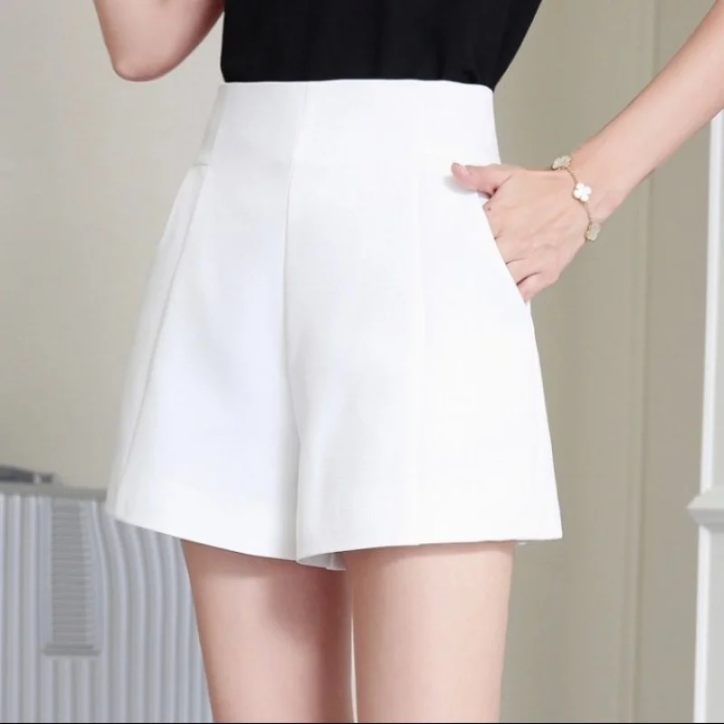 Top Trends: Women Shorts Spring Summer Casual High Waist A-line Shorts 2023 Loose Wide Leg Chiffon Shorts Chic Lady Black White Suit Shorts Shoppable Styles