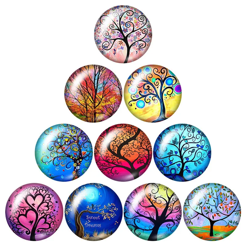 Top Trends: New Colorful Life Of Tree Beauty Paintings 10pcs 12mm / 18mm / 20mm / 25mm Round Photo Glass Cabochon Demo Flat Back Making Findings Shoppable Styles