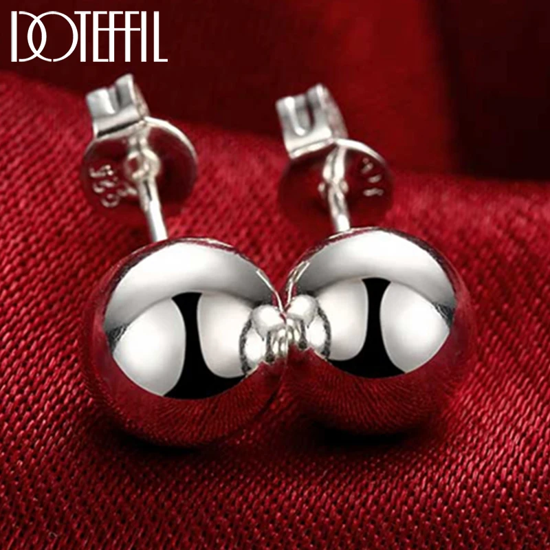 Top Trends: DOTEFFIL 925 Sterling Silver 8 / 10 / 12mm Round Smooth Solid Bead Ball Stud Earrings For Women Wedding Engagement Party Jewelry Shoppable Styles