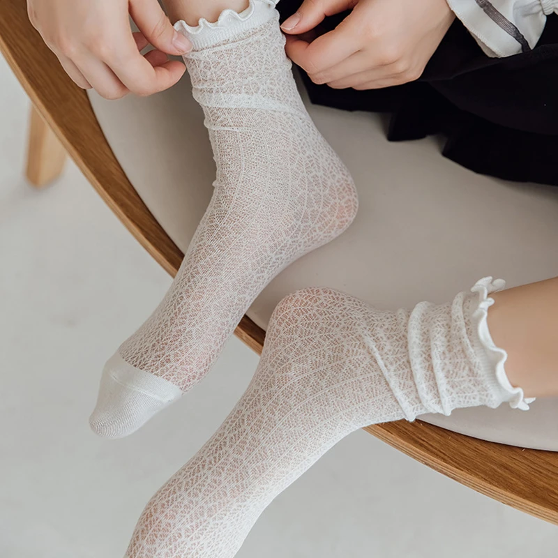 Top Trends: Women Fashion Socks New Spring Summer Long White Retro Lace Cotton Socks Girls Women Casual Sweet Cotton Breathable Socks Girl Shoppable Styles