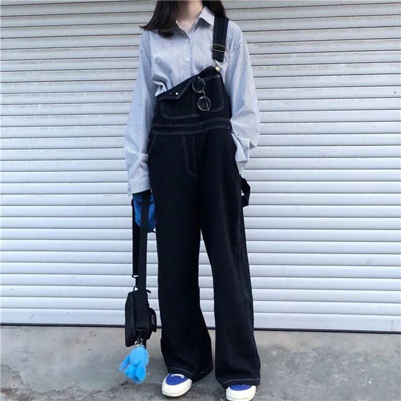 Top Trends: New Harajuke White Jumpsuit Women Vintage Loose Denim Overalls Female College Style Wide Leg One-piece Trousers Maxi Onesie Shoppable Styles