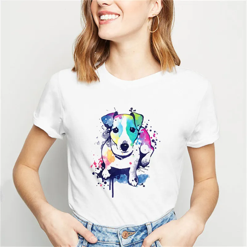 Top Trends: Watercolor Jack Russell Terrier Animal Print T-shirt Female Harajuku Graphic T-shirt Dog Lovers Funny T-shirt Female T-shirt Shoppable Styles