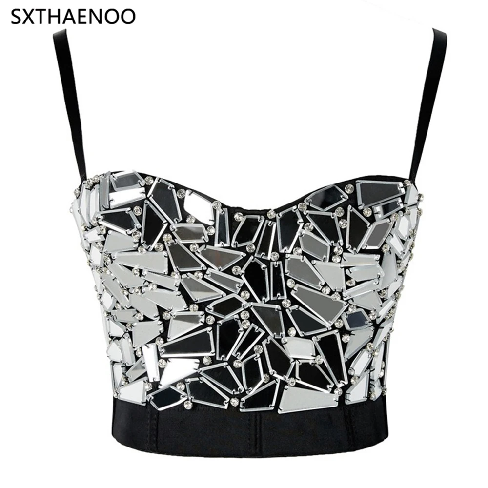 Top Trends: SXTHAENOO Women&#039;s Silver Sequin Cropped Top Rhinestone Beading Sexy Corset Top Plus Size Carnival Party Camisole топ женский Shoppable Styles