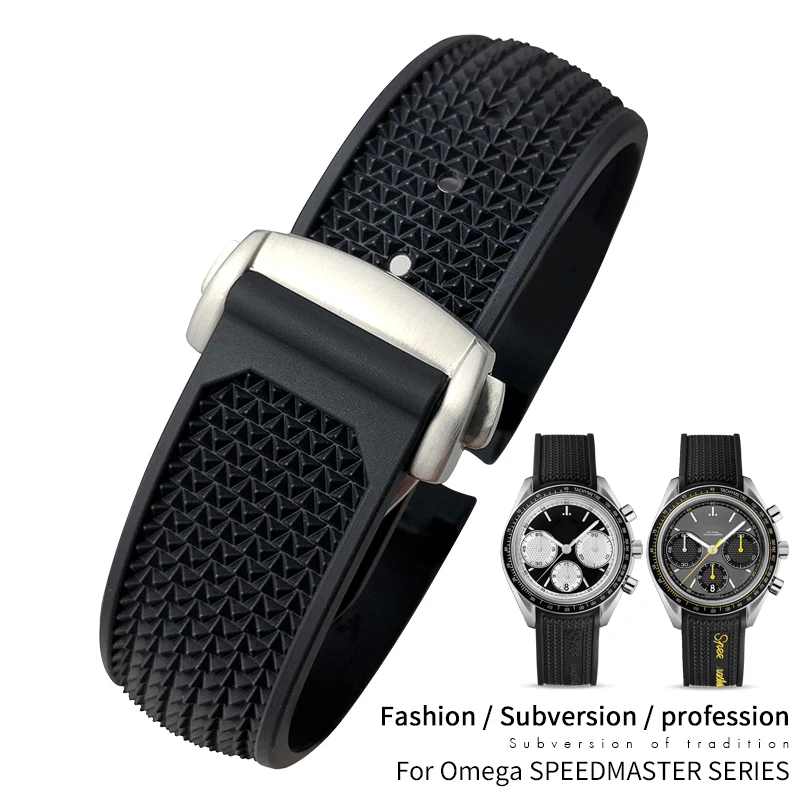 Top Trends: 20mm 21mm 22mm 18mm 19mm High Quality Rubber Silicone Watchband Fit For Omega Speedmaster Watch Strap Steel Deployment Buckle Shoppable Styles