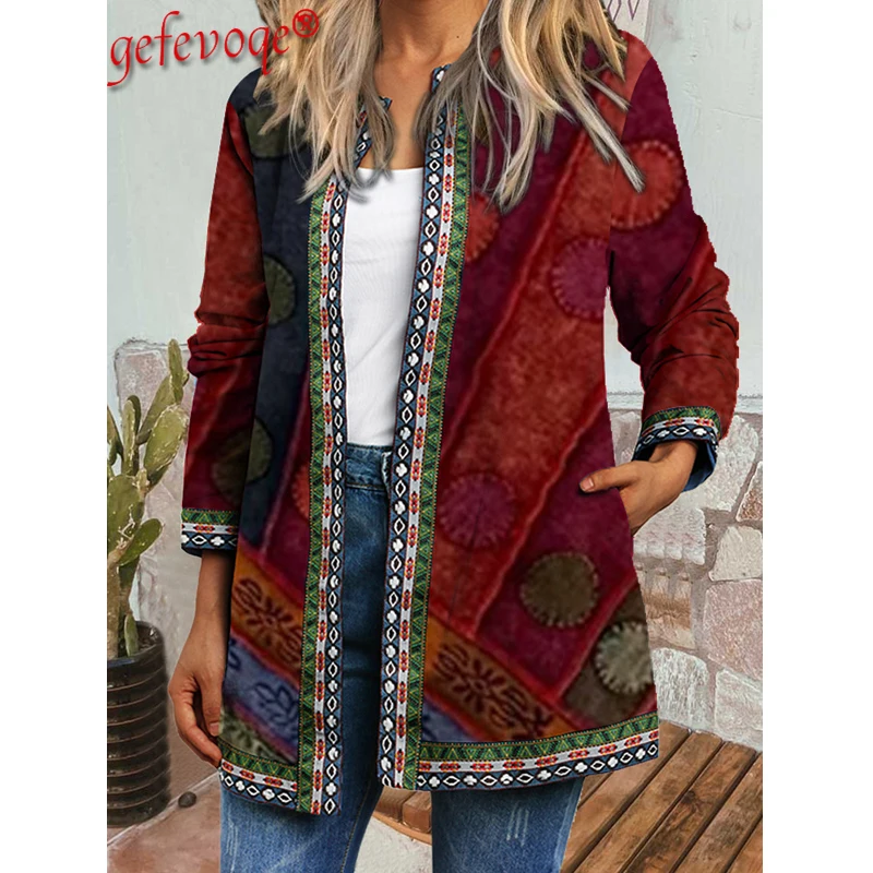 Top Trends: Y2K Autumn Winter Vintage Ethnic Style Cardigan Long Sleeve Printed Jackets Ladies Loose Outerwear Coat Harajuku Chic Tops Women Shoppable Styles