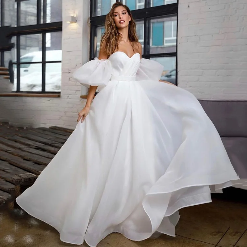 Top Trends: Princess White Wedding Dress Puff Short Sleeve Plus Size Bridal Dresses Lace Up Back A Line Cheap Wedding Gowns Vestido De Noiva Shoppable Styles