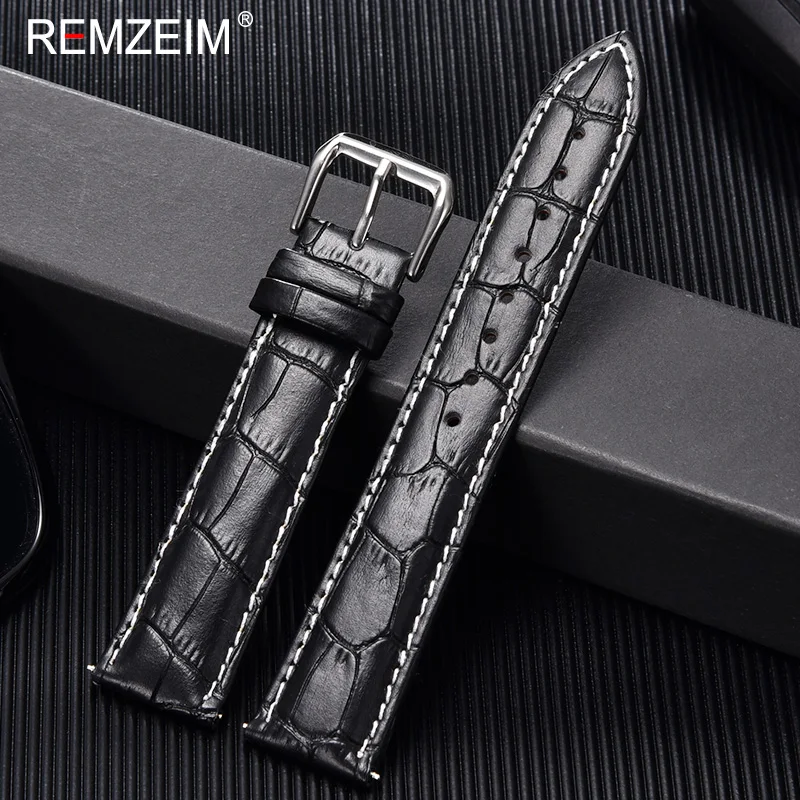 Top Trends: REMZEIM Universal Leather Watchband 16mm 18mm 20mm 22mm 24mm Men Women Black Brown Leather Calfskin Watch Strap Bracelet Shoppable Styles