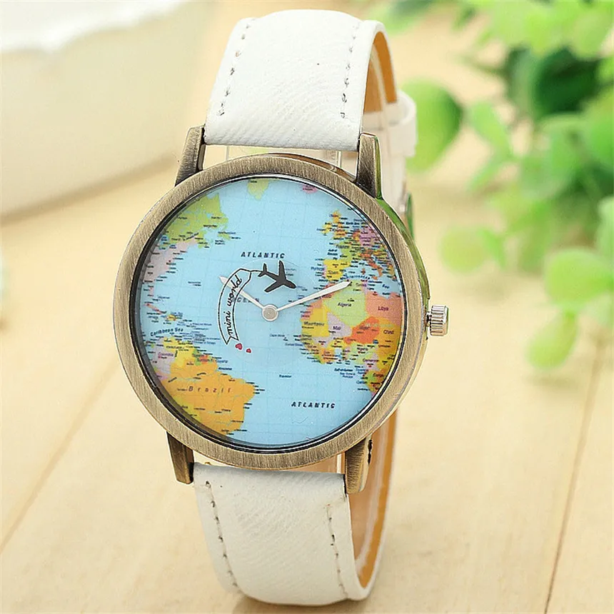 Top Trends: Cool Mini World Fashion Quartz Watch Men Unisex Map Airplane Travel Around The World Women Leather Dress Wrist Watches Versatile Shoppable Styles