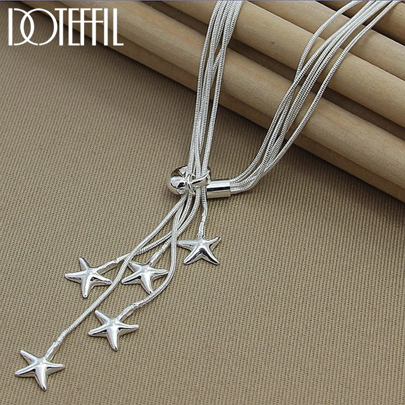 Top Trends: DOTEFFIL 925 Sterling Silver Five Snake Chain Starfish Necklace For Women Wedding Engagement Fashion Jewelry Shoppable Styles