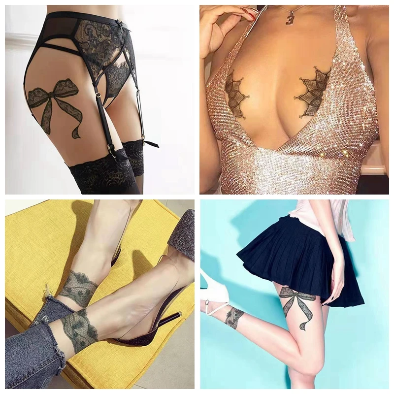 Top Trends: Sexy Black Lace Temporary Tattoo Stickers Women's Suit Waterproof Long Lasting Personality Fake Tattoos Fashion Art Tattoos Hot Shoppable Styles