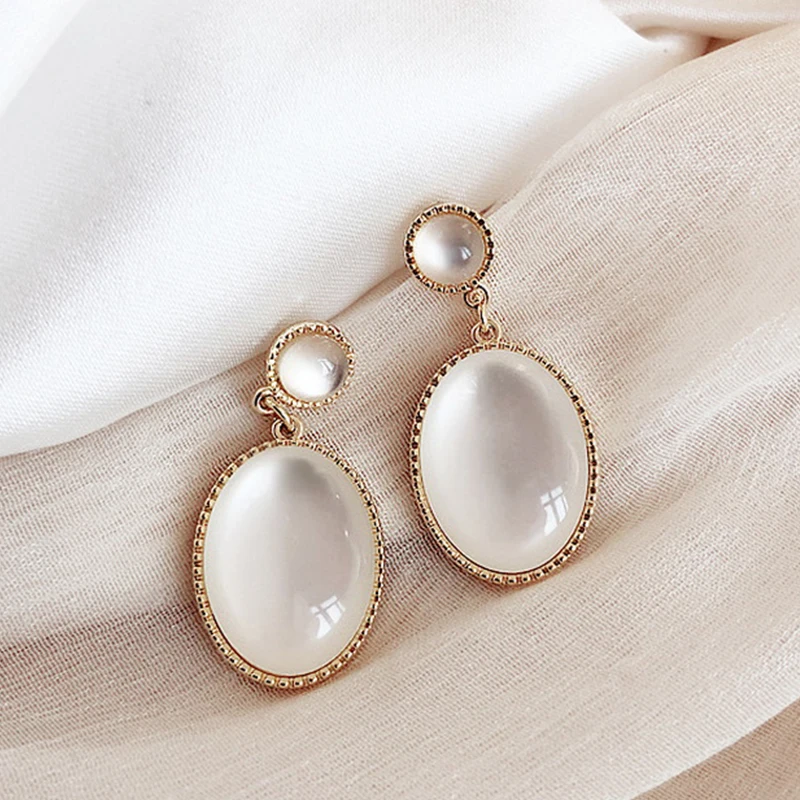 Top Trends: Korea New White Moonlight Cat's Eye Stone Earrings For Women Small Fresh Geometric Eardrop Elegant Ladies Temperament Jewelry Shoppable Styles