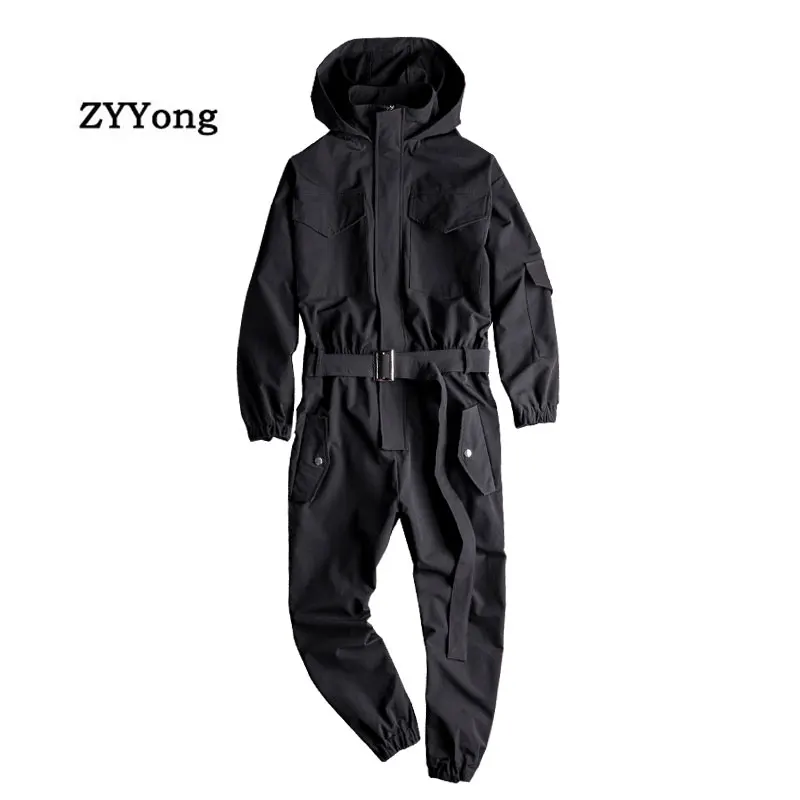 Top Trends: Summer Men Jumpsuit Hooded Long Sleeve Multi-Pocket Beam Feet Overalls Streetwear Clothing Cargo Pants Hip Hop Black Trousers Shoppable Styles