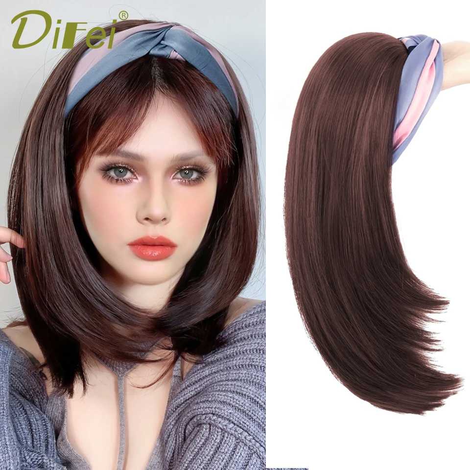 Top Trends: DIFEI Synthetic Headband Wigs Short Straight Natural Black Bob Wig Fit The Head Heat Resistant Fake Hair For White / Black Women Shoppable Styles