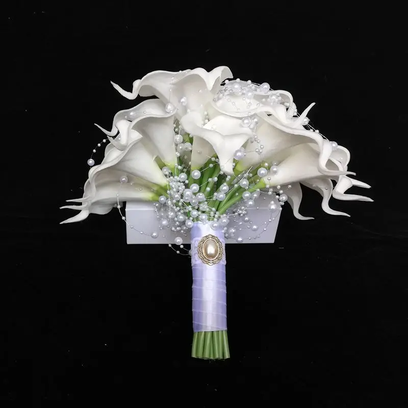 Top Trends: Round Bridal Bouquet White Calla Lily With Artificial Pearl Wedding Flowers Decoration Mariage Shoppable Styles