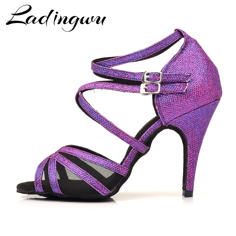 Top Trends: Ladingwu Latin Dance Shoes Purple Flash Cloth Size US 3.5-12 10cm Heel Height Professional Salsa Dance Shoes For Women Shoppable Styles - Image 4