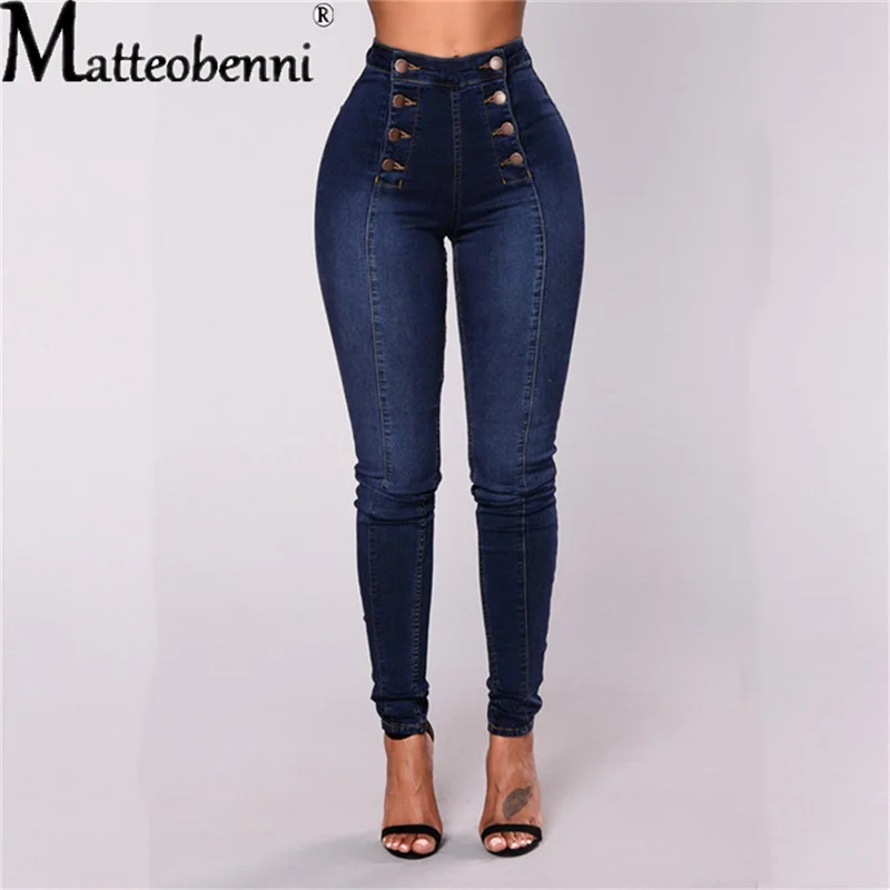 Top Trends: 2022 Vintage Skinny Double-Breasted High Waist Pencil Jeans Women Slim Fit Stretch Denim Pants Full Length Denim Tight Trousers Shoppable Styles