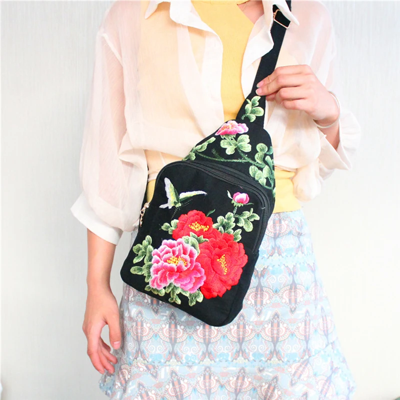 Top Trends: Women Chest Bag Chinese Ethnic Style Hand Embroidery Pretty Flowers Casual Canvas Travel Shoulder Crossbody Bag High Quality Shoppable Styles