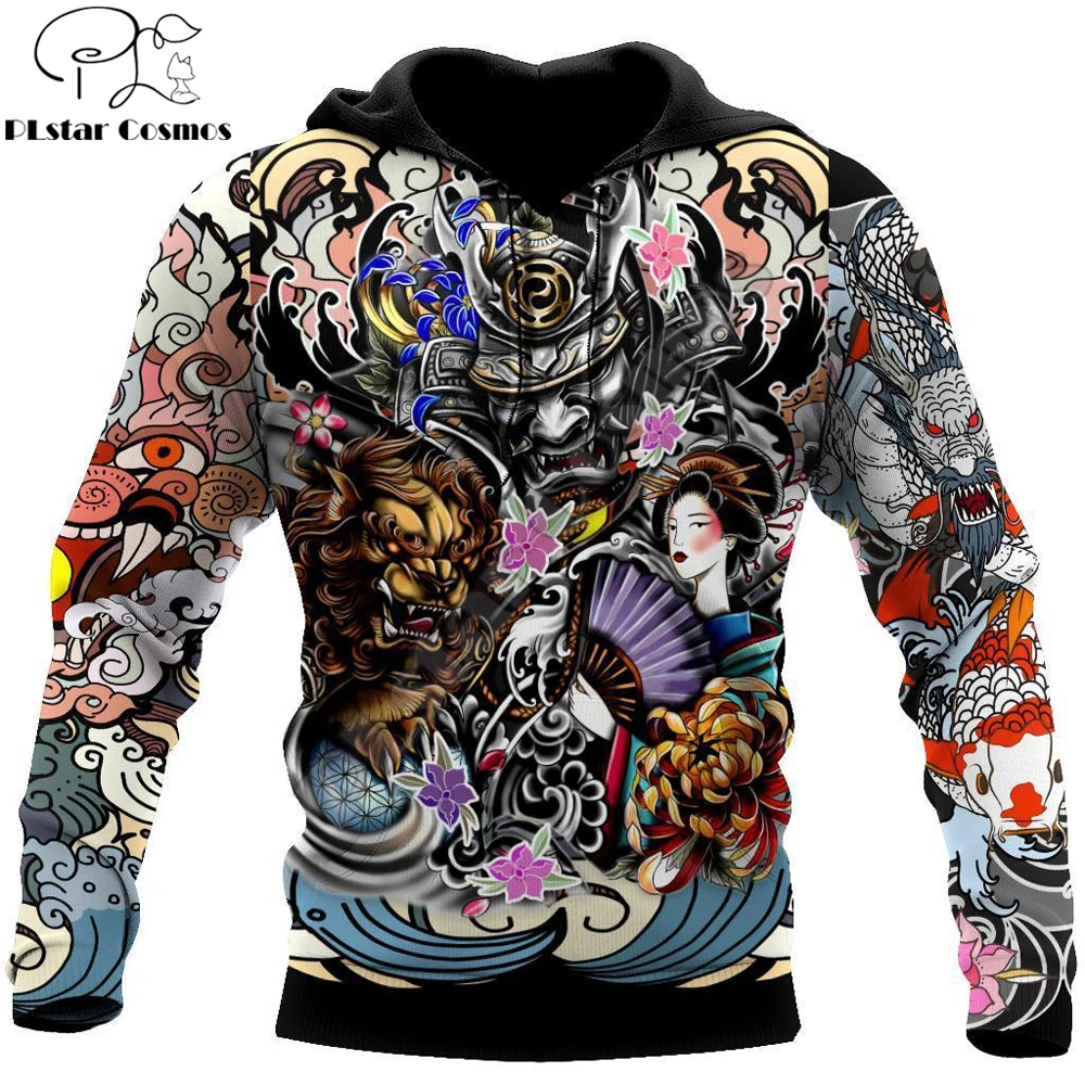 Top Trends: Brand Fashion Autumn Hoodies Samurai Geisha And Lion Tattoo 3D Printed Mens Sweatshirt Unisex Zip Pullover Casual Jacket DW0201 Shoppable Styles