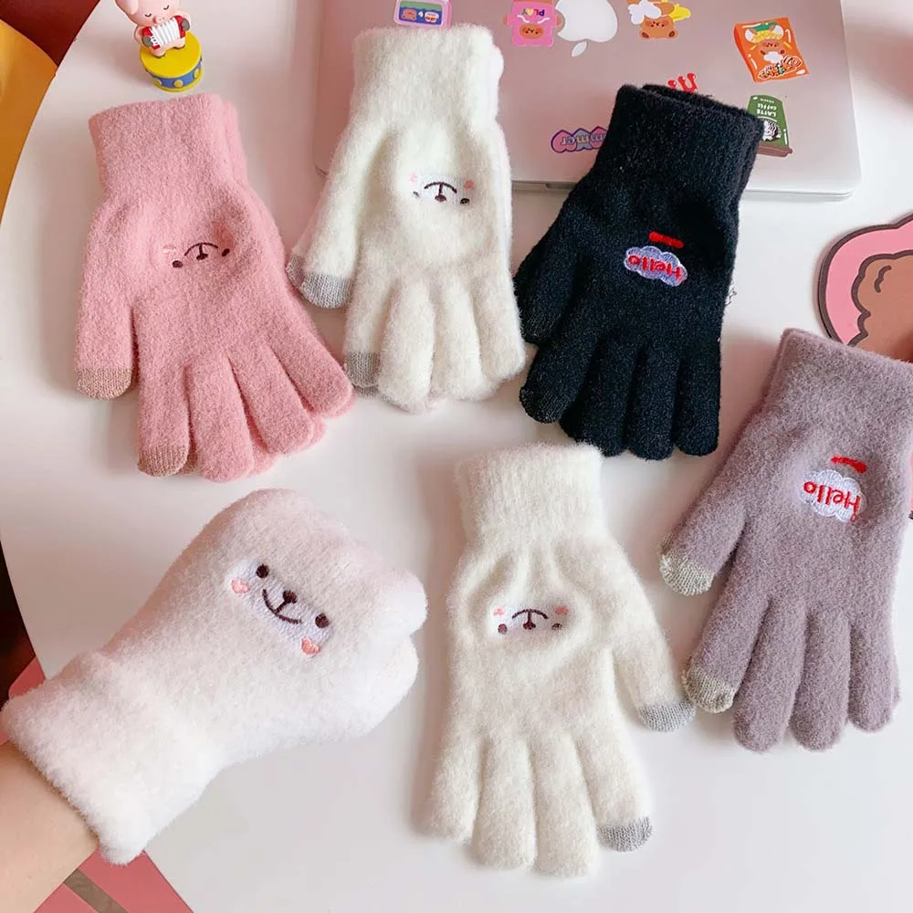 Top Trends: 1Pair Winter Warm Plush Gloves Cute Student Japanese Girl Smile Knitted Gloves Five Finger Gloves Shoppable Styles