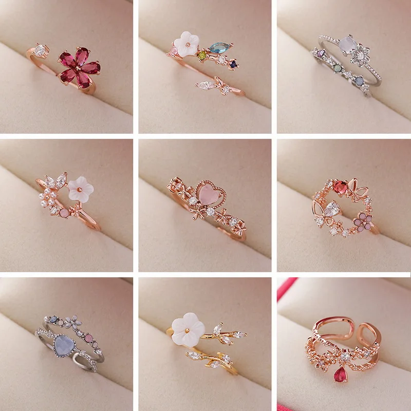 Top Trends: New Fashion Crystal Zircon Rings Sweet Flower Leaf Butterfly Adjustable Open Rings Female Wedding Engagement Jewelry Gift Shoppable Styles